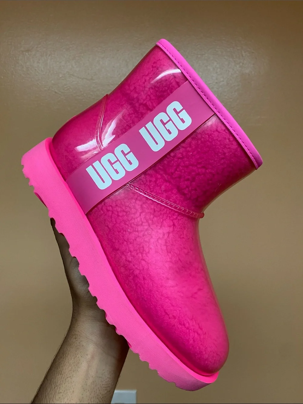 UGG Classic Clear Mini Women’s Waterproof Boots “Rock Rose Taffy Pink” Size 7